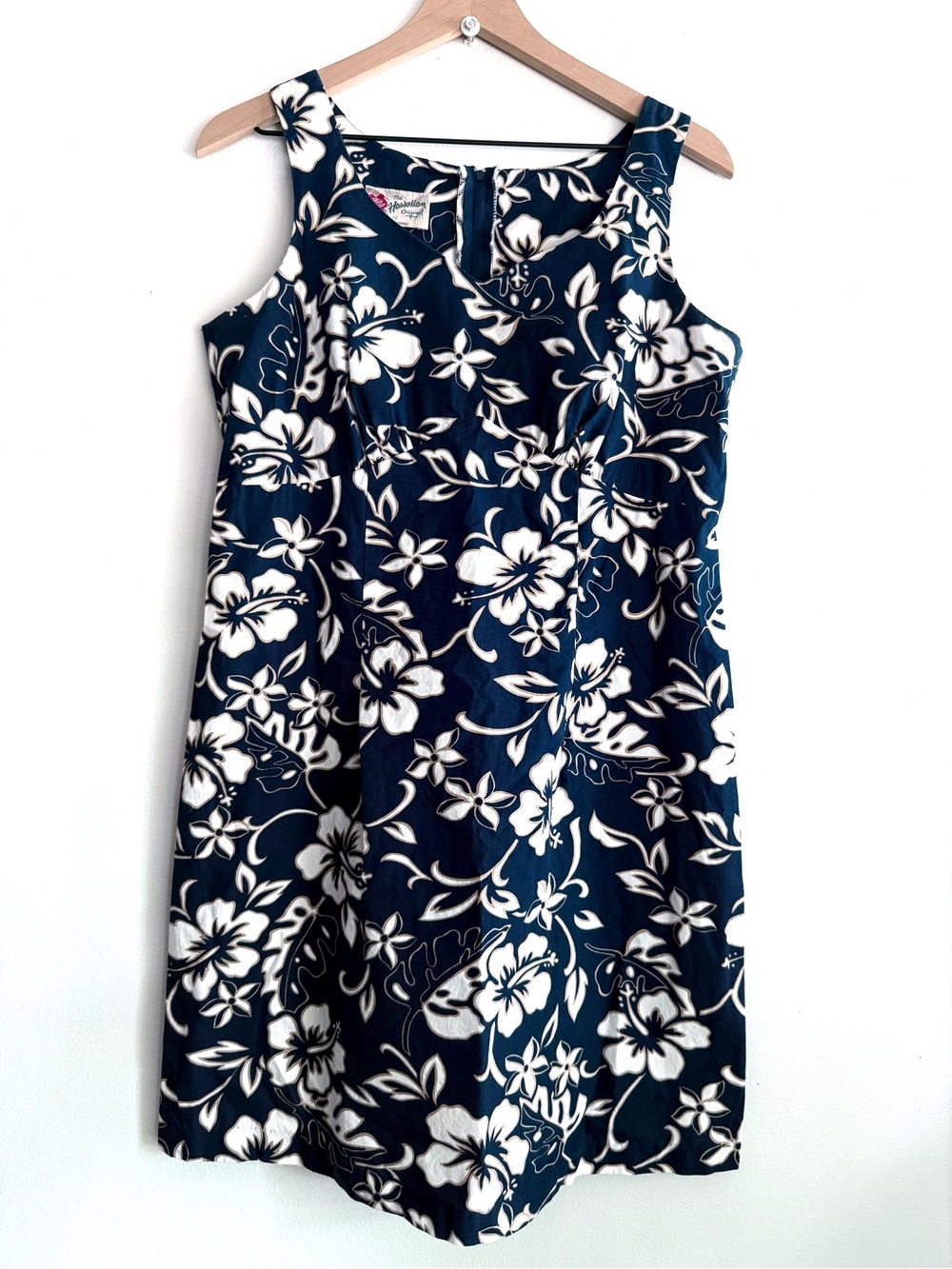 Vintage Hilo Hattie Womens Blue Hibiscus Floral Shift Dress Made In Hawaii Sz 12